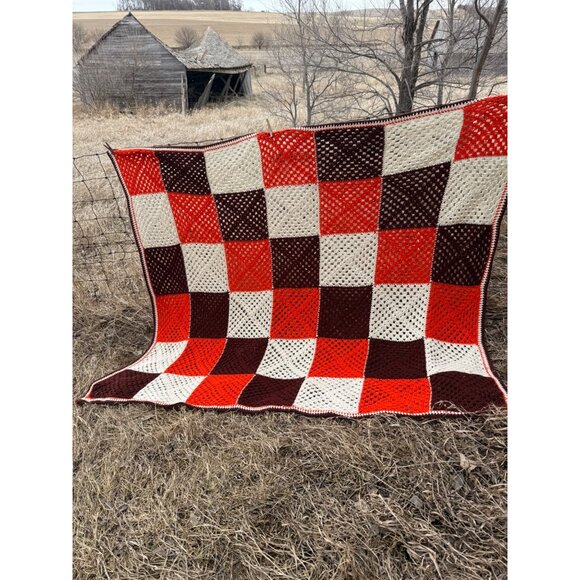 Vintage 1970s Crochet Patchwork Afghan Throw Boho Retro - Picture 3 of 12